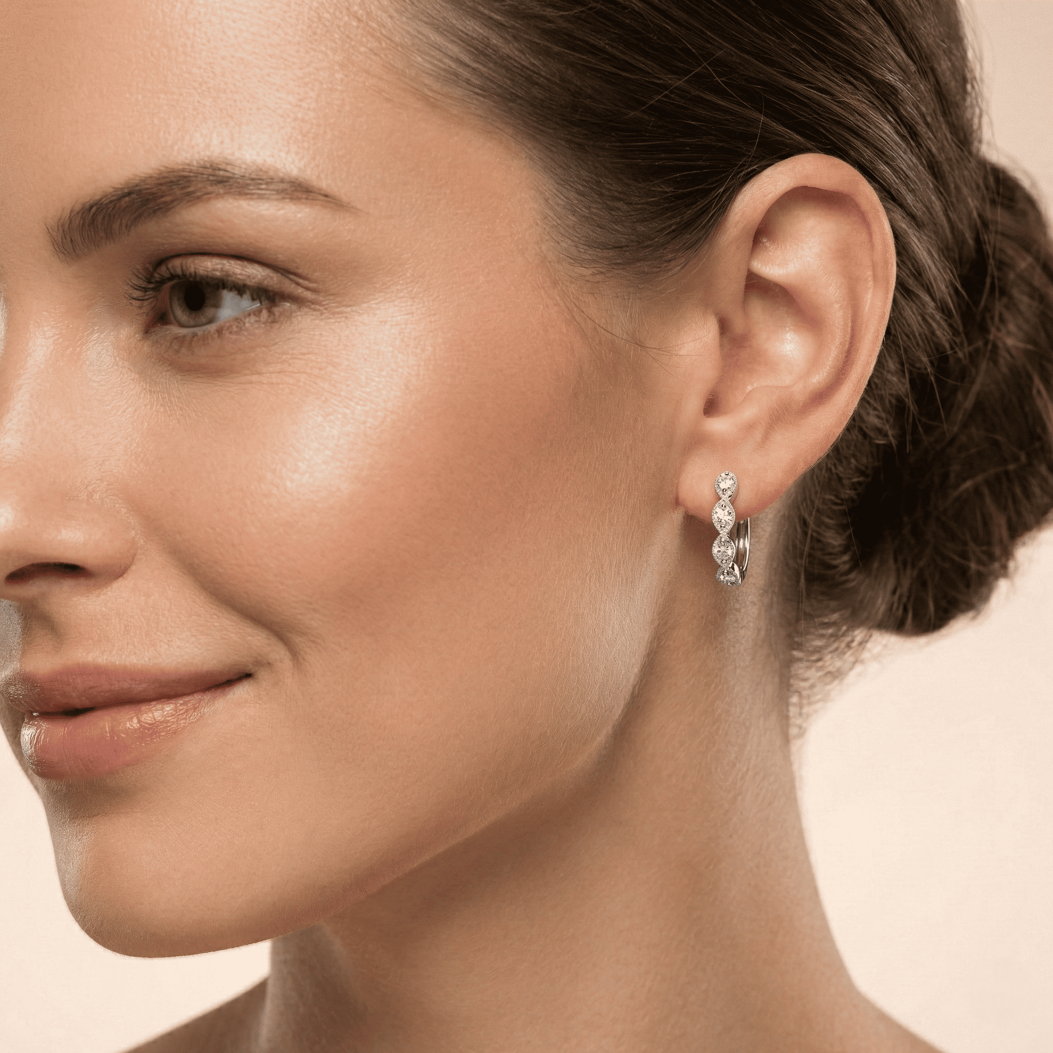 18K White Gold Brilliant Cut Diamond Round Hoop Earrings 0.42CT