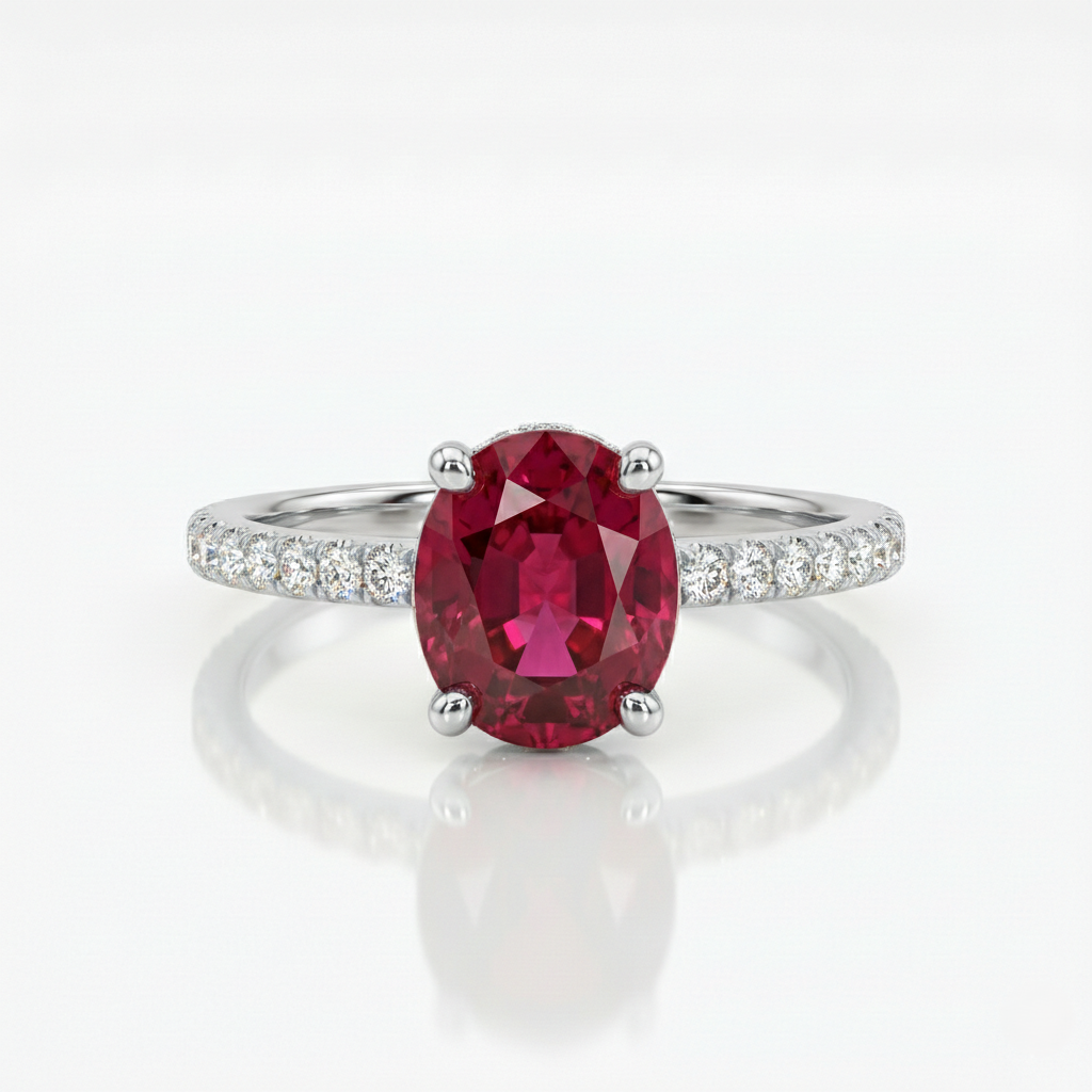 1.72ct Oval Cut Thai Ruby Engagement Ring, 18K Gold