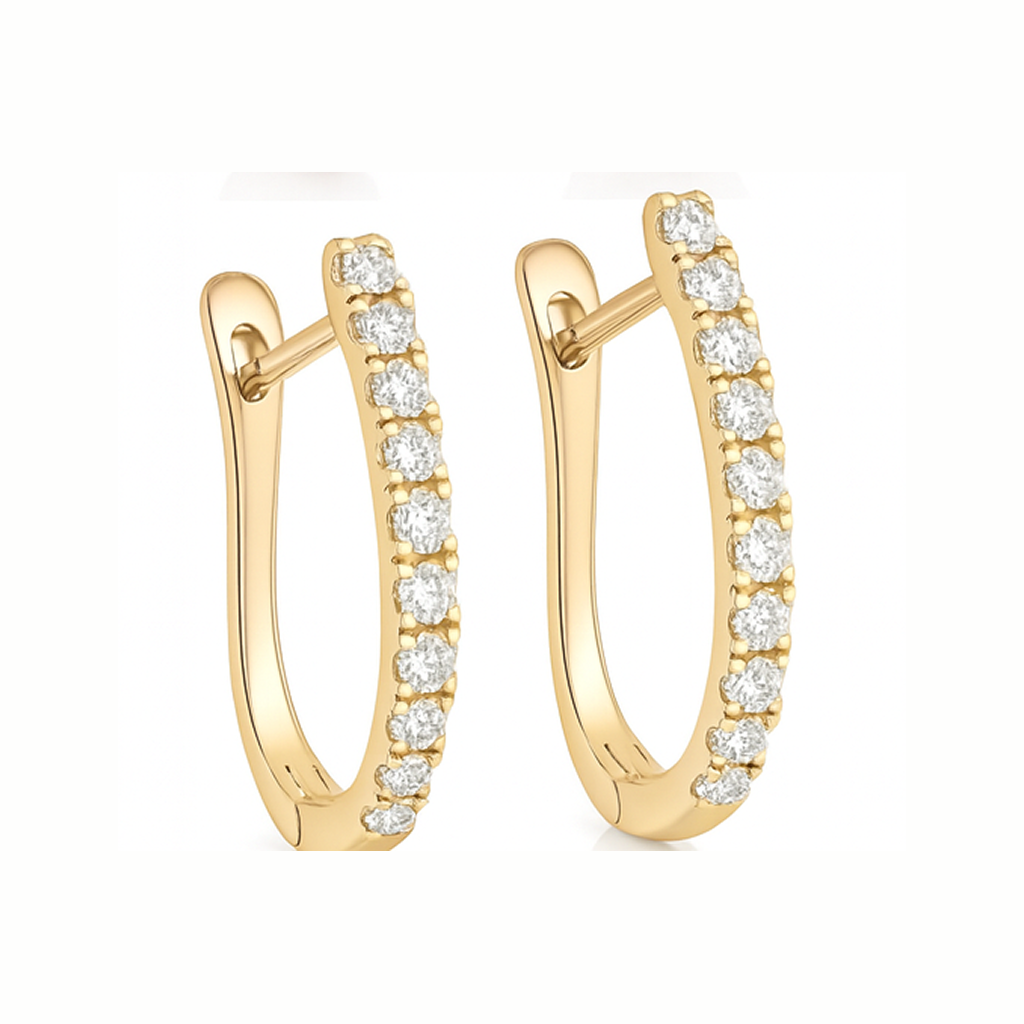 18K White Gold Grain Set Oval Hoop Diamond Earrings 0.24CT