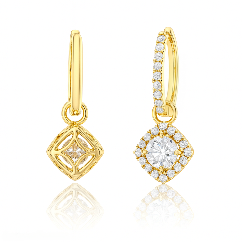 18K Rose Gold Round Brilliant Diamond Drop Earrings 1.06CT