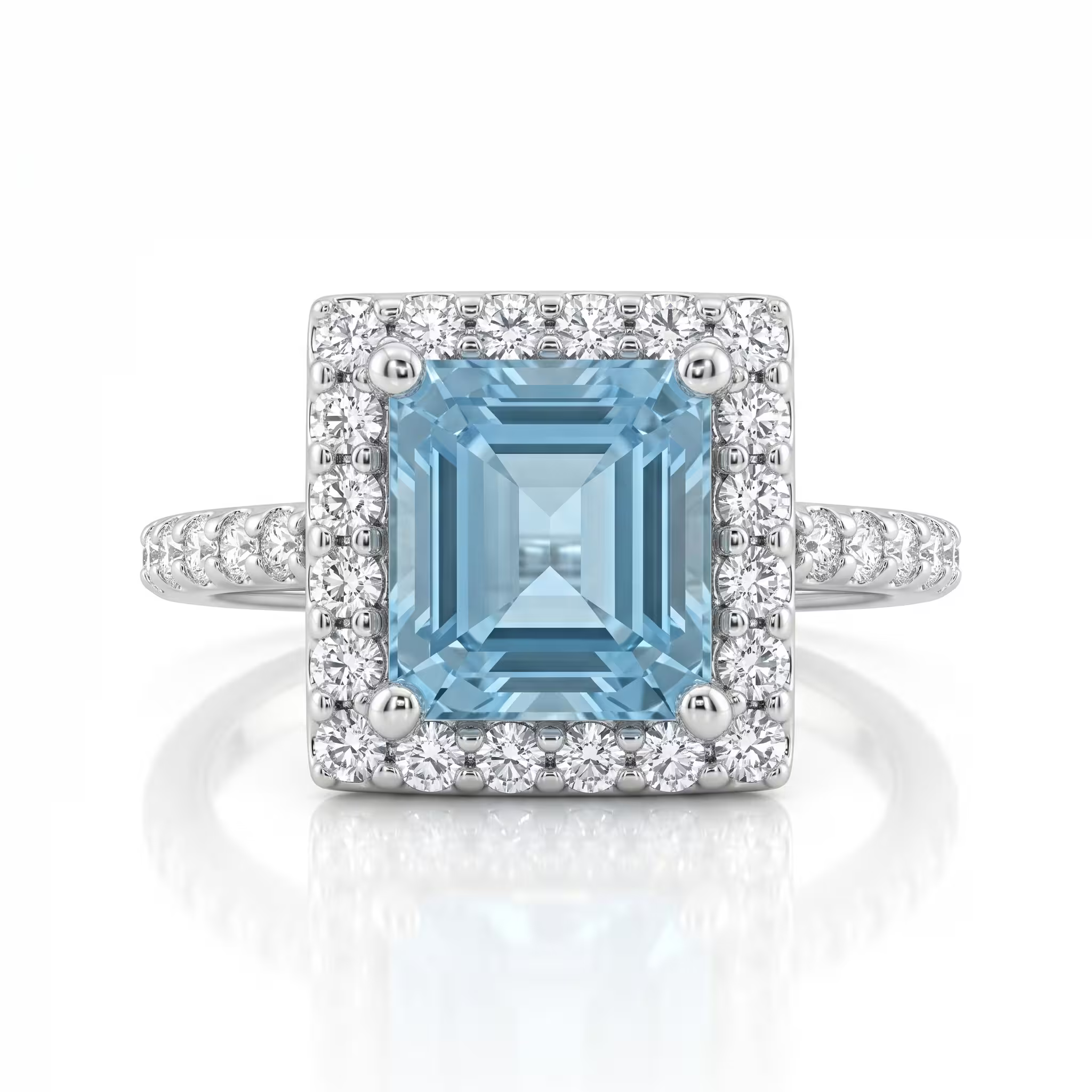 2.31ct Emerald Cut Aquamarine Stone Engagement Ring - 18K Gold