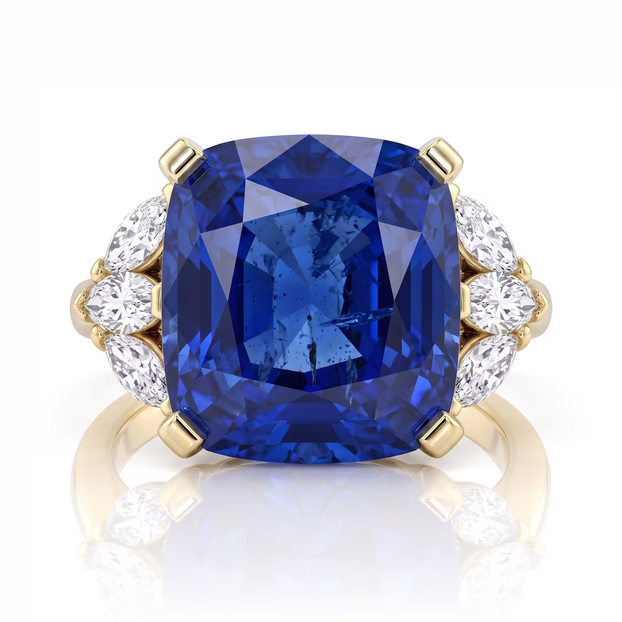 10.02ct Cushion Cut Sapphire Side Marquise Stone Engagement Ring - Platinum Chloe's Jewellers