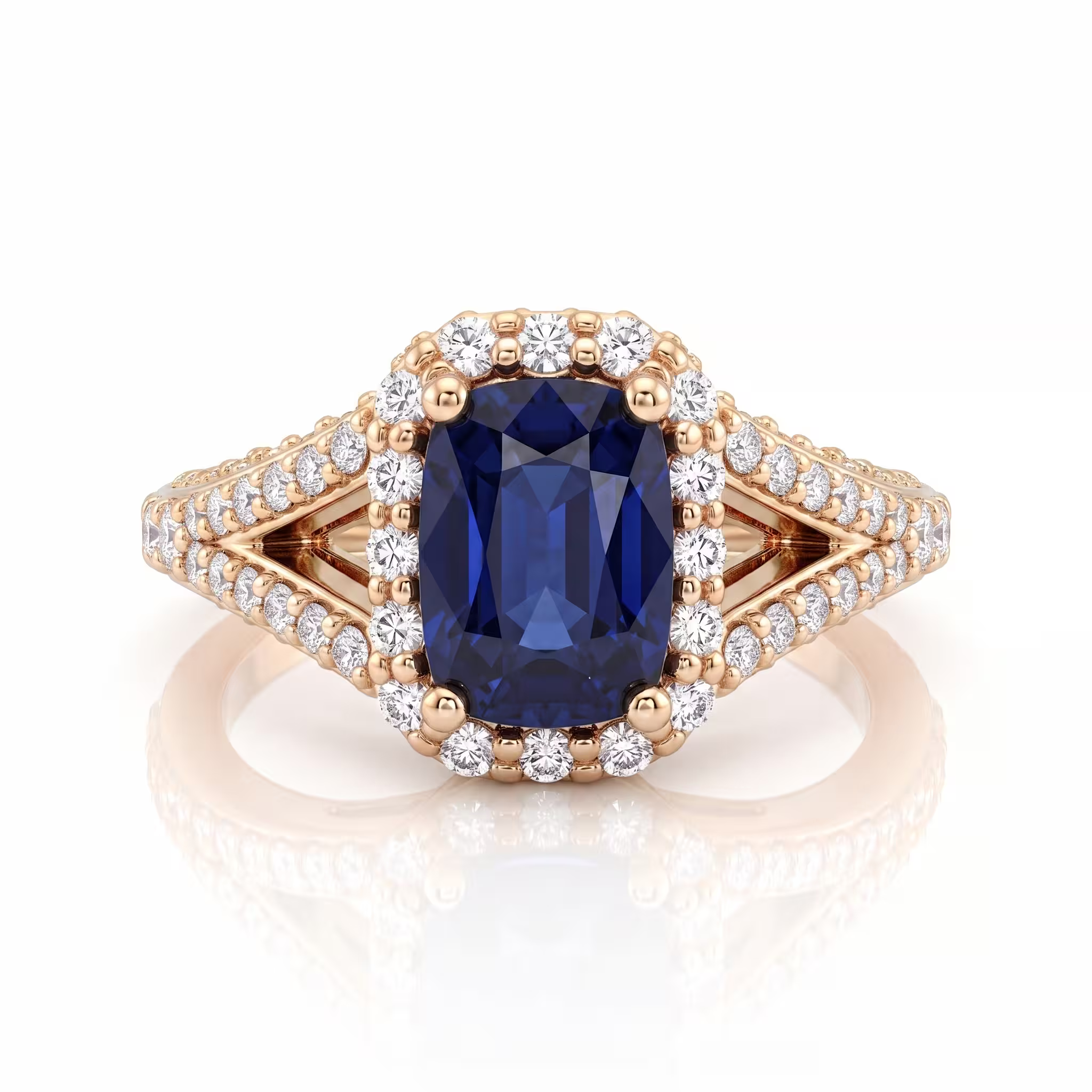 1.85ct Elongated Cushion Cut Blue Sapphire Engagement Ring - Platinum Chloe's Jewellers