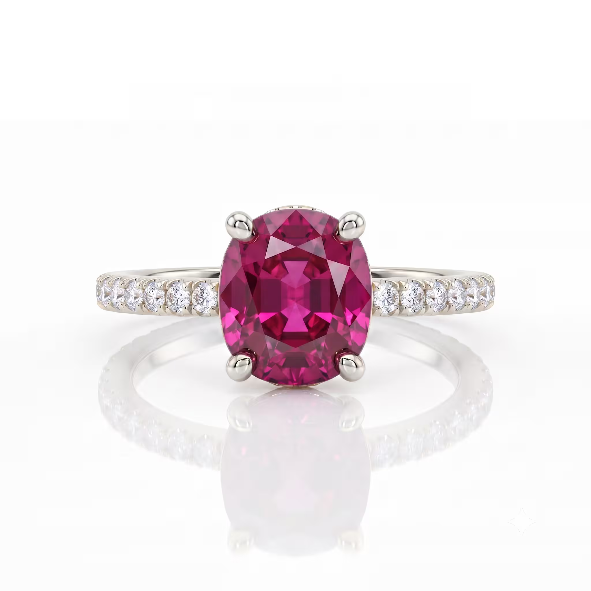 1.72ct Oval Cut Thai No Heat Ruby Engagement Ring - 18k Gold