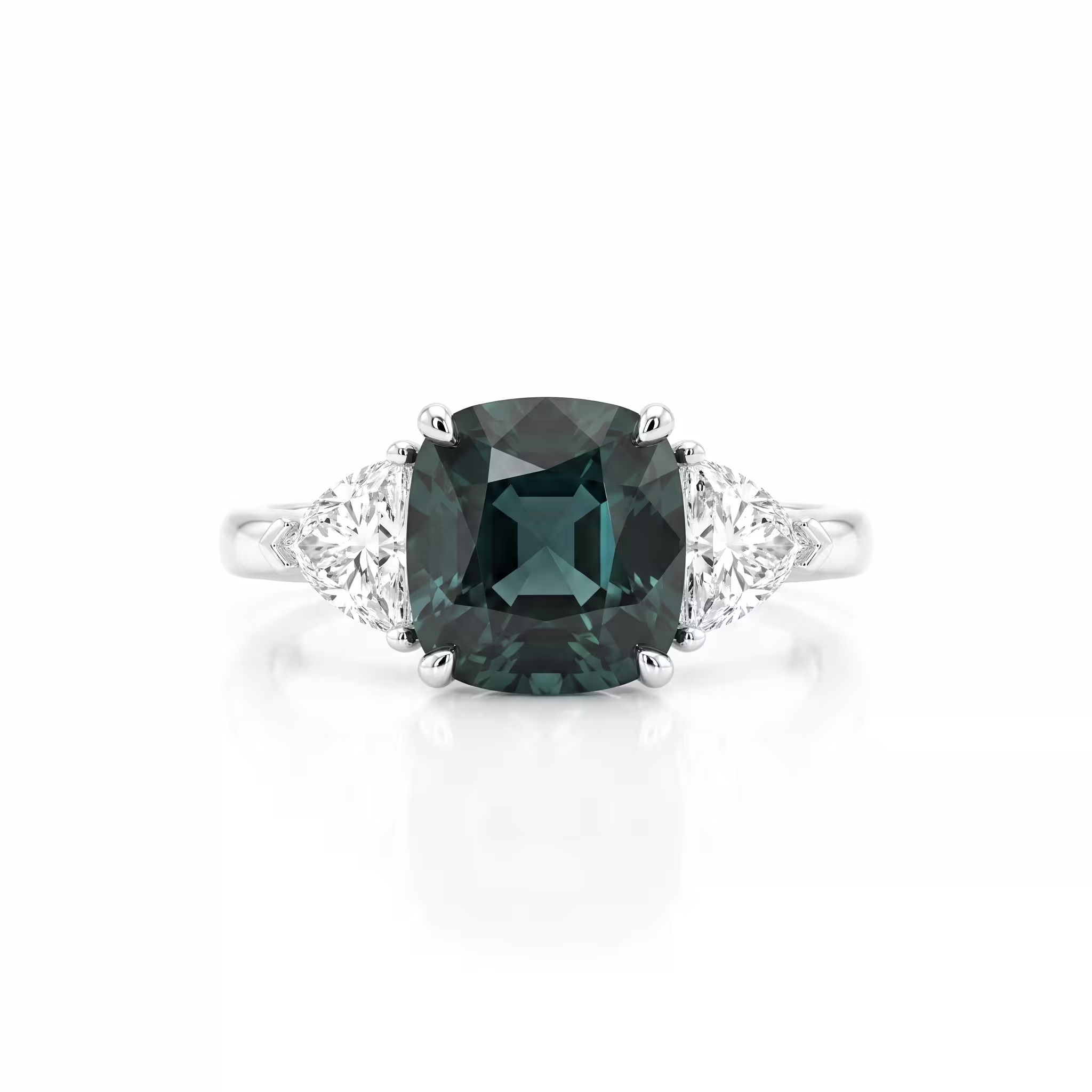 2.61ct Cushion Cut Teal Sapphire Engagement Ring - Platinum