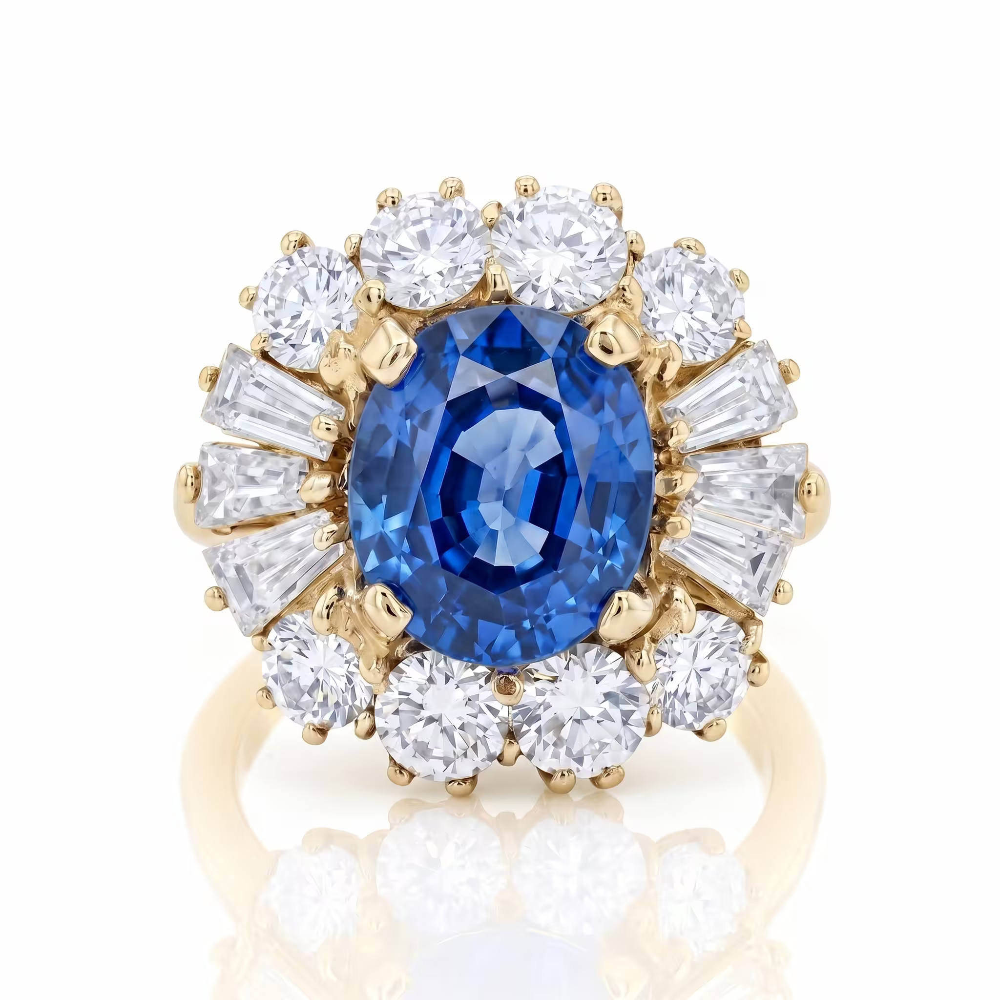 3.60ct Oval Cut Blue Sapphire Halo Set Engagement Ring - 18K Gold Chloe's Jewellers