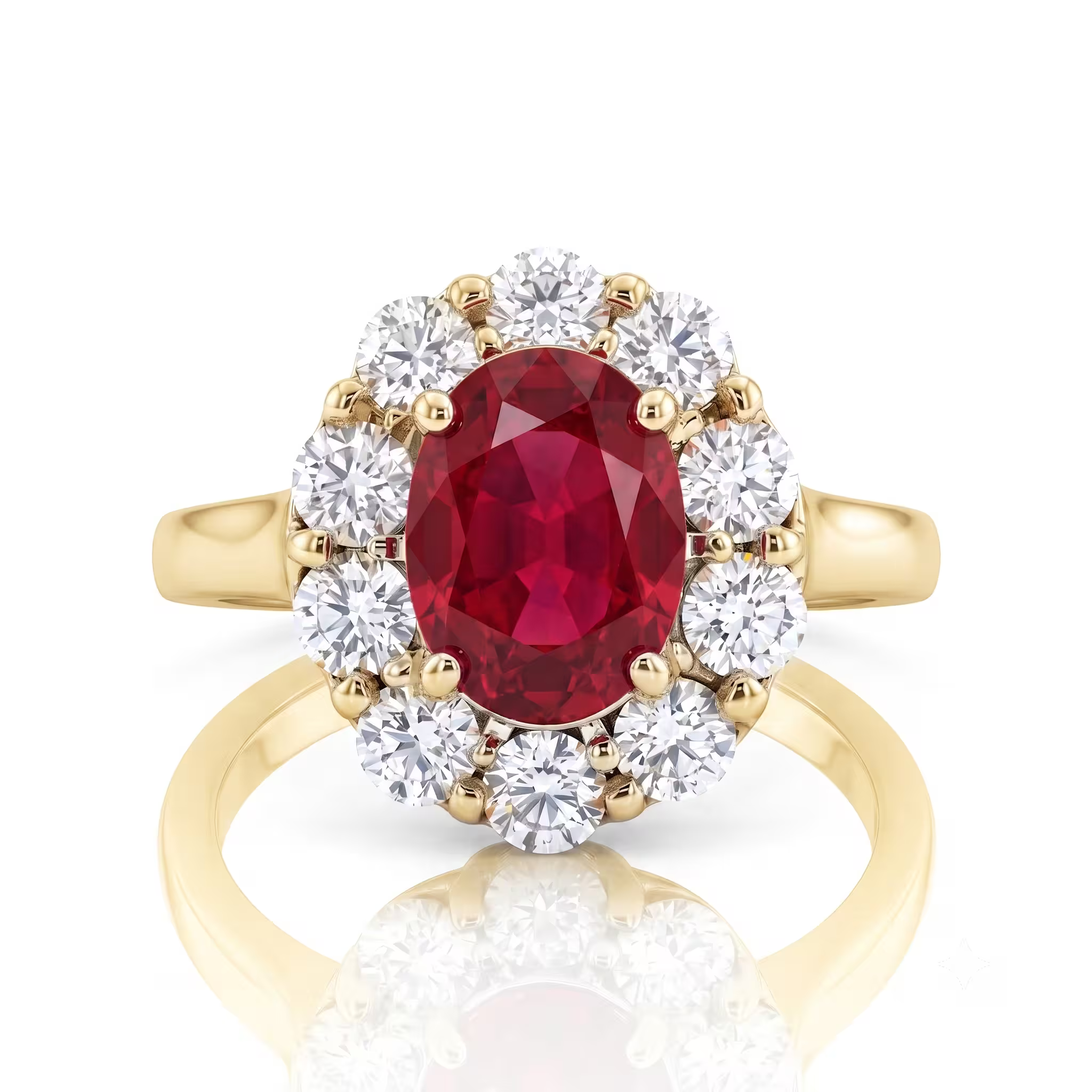 1.00ct Oval Shape African Ruby Halo Set Ring  - 18K Gold Chloe's Jewellers