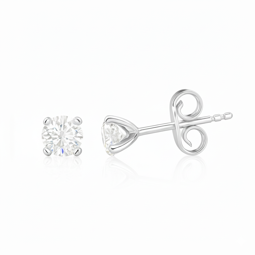 0.52cts Round Cut Natural Diamond Stud Earrings, 18ct White Gold
