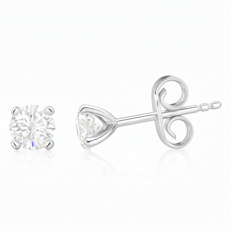 0.80cts Round Cut Natural Diamond Stud, 18ct White Gold
