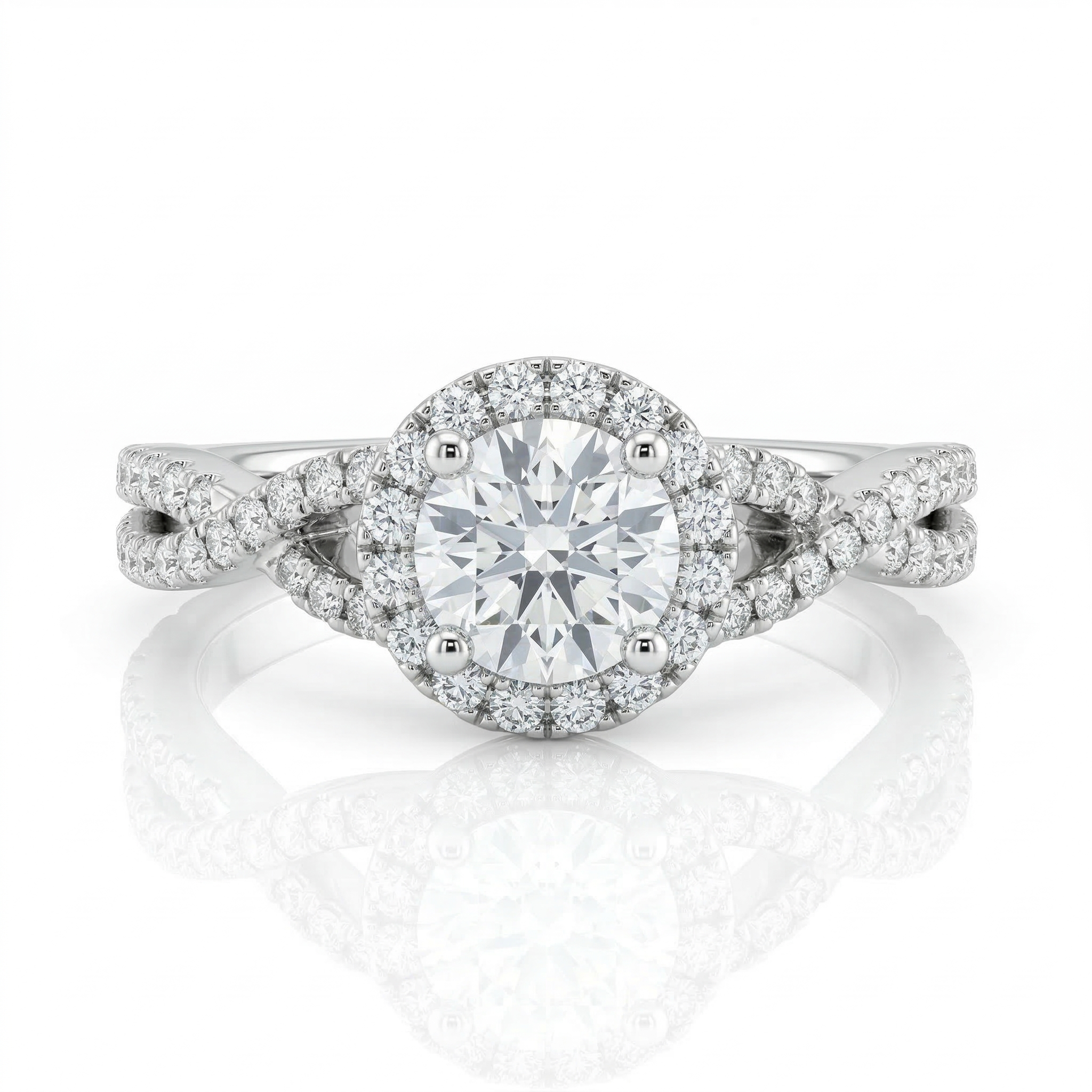 0.46ct Round Cut Natural Diamond Engagement Ring With Split Twisted Band