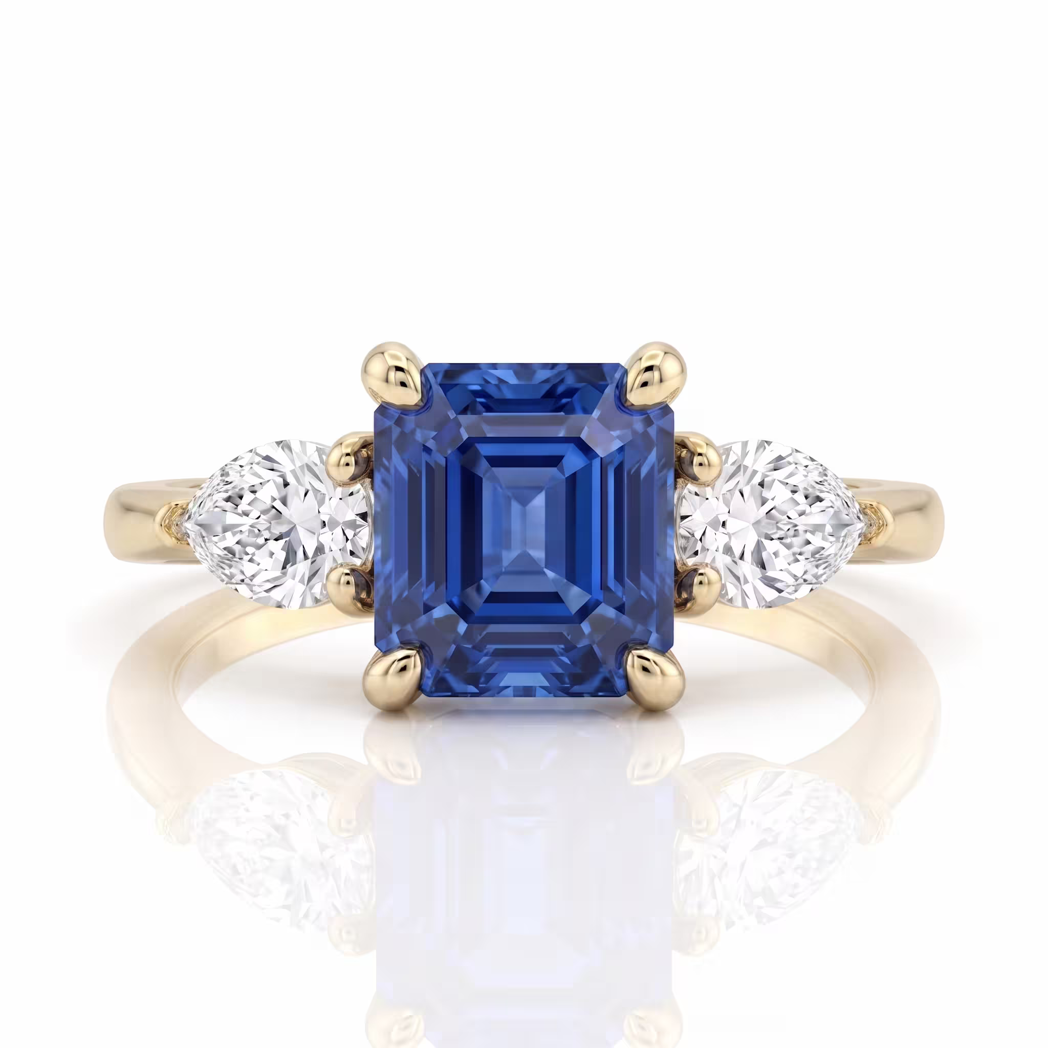 1.51ct Square Emerald Cut Blue Sapphire Side Pear Stone Engagement Ring - Platinum Chloe's Jewellers