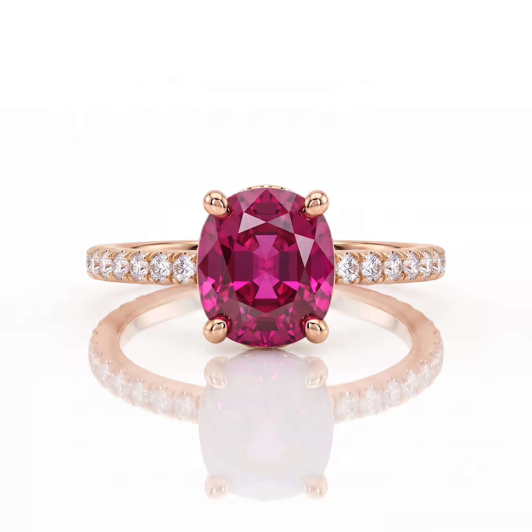 1.72ct Oval Cut Thai No Heat Ruby Engagement Ring - 18k Gold