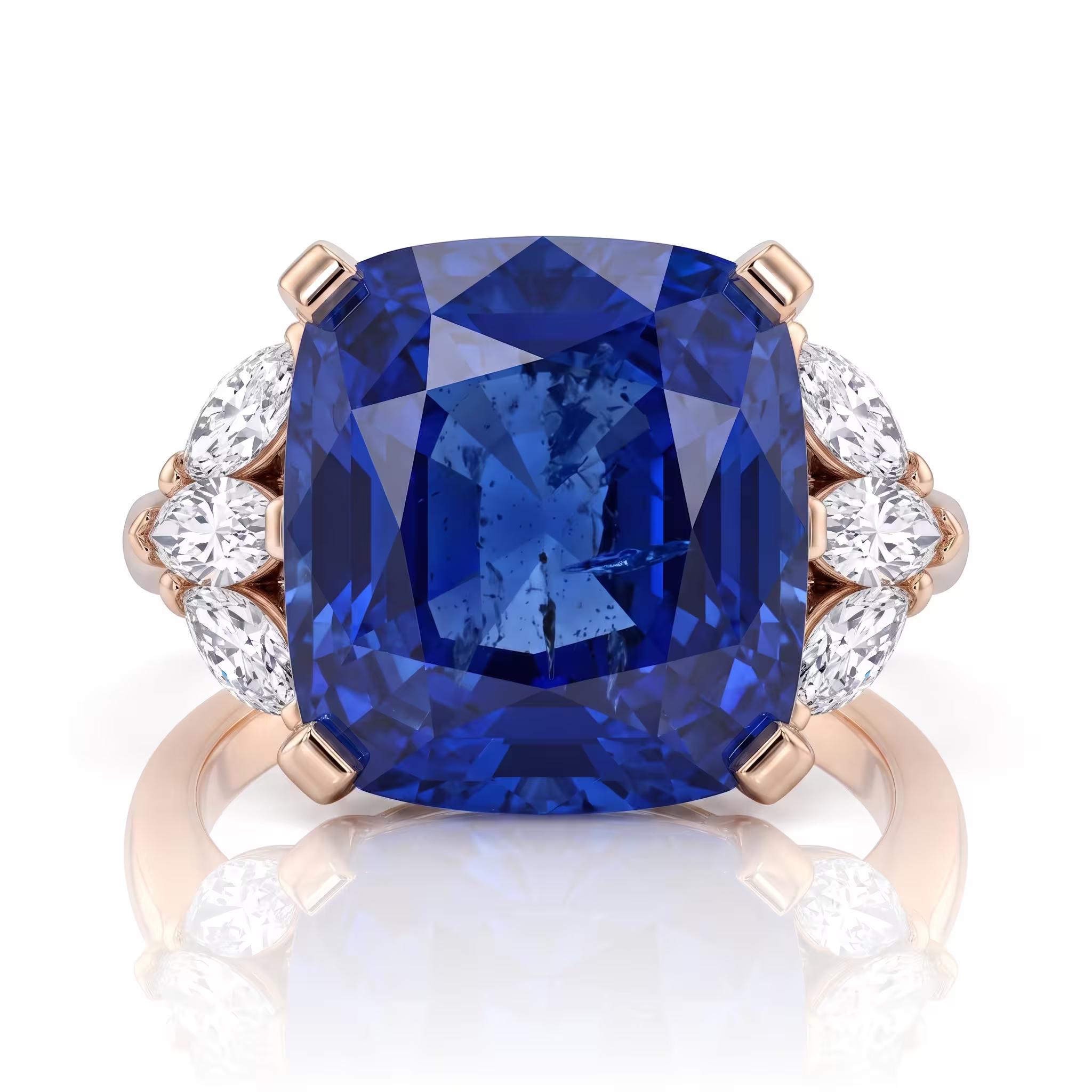 10.02ct Cushion Cut Sapphire Side Marquise Stone Engagement Ring - Platinum Chloe's Jewellers