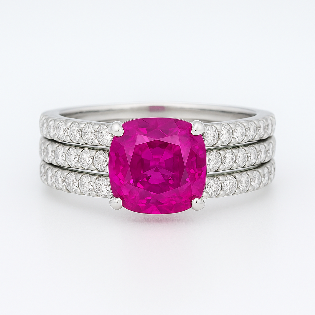 18k White Gold Ruby & Diamond Engagement Ring – 0.70ct Ruby, 0.50ct F/VS1 Diamonds