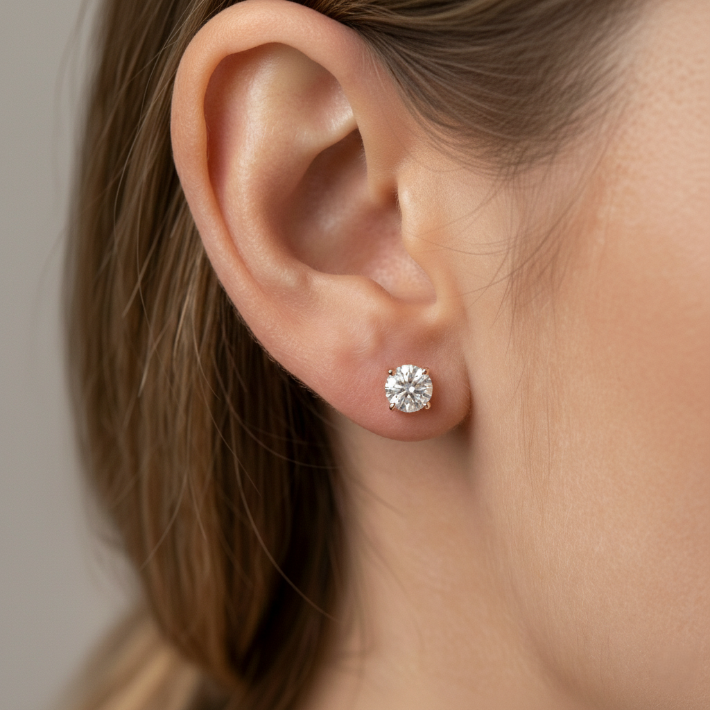 1.04ct Round Cut Natural Diamond Stud Earrings, 18ct Yellow Gold