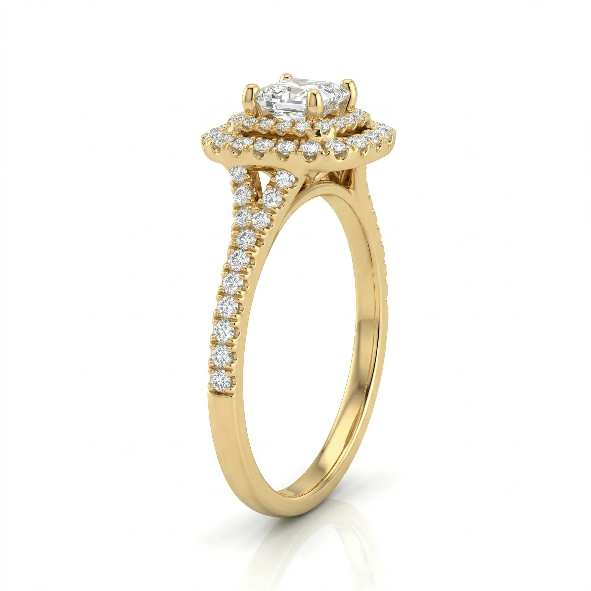 0.57ct GIA Natural Princess Cut Double Halo Set Engagement Ring