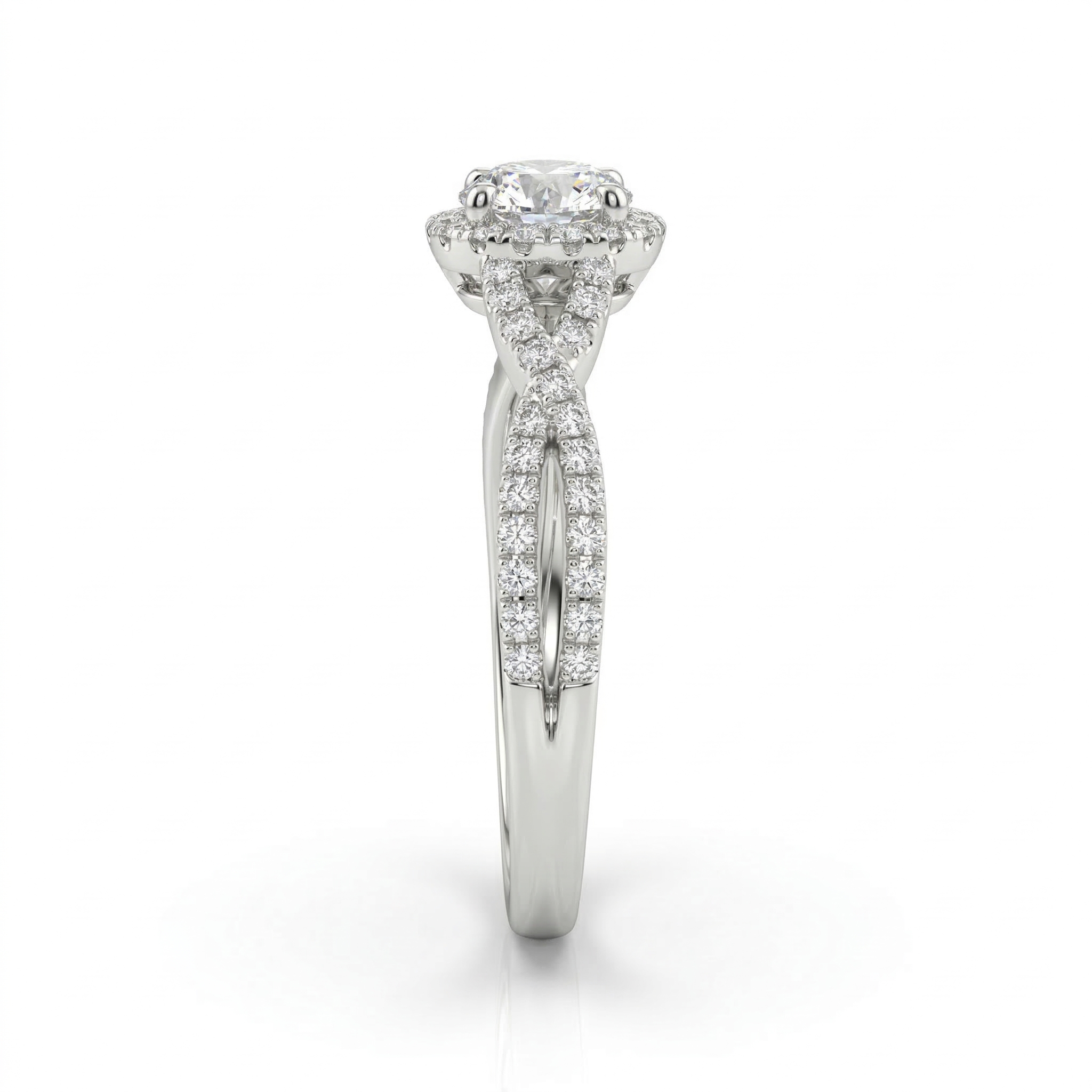 0.46ct Round Cut Natural Diamond Engagement Ring With Split Twisted Band