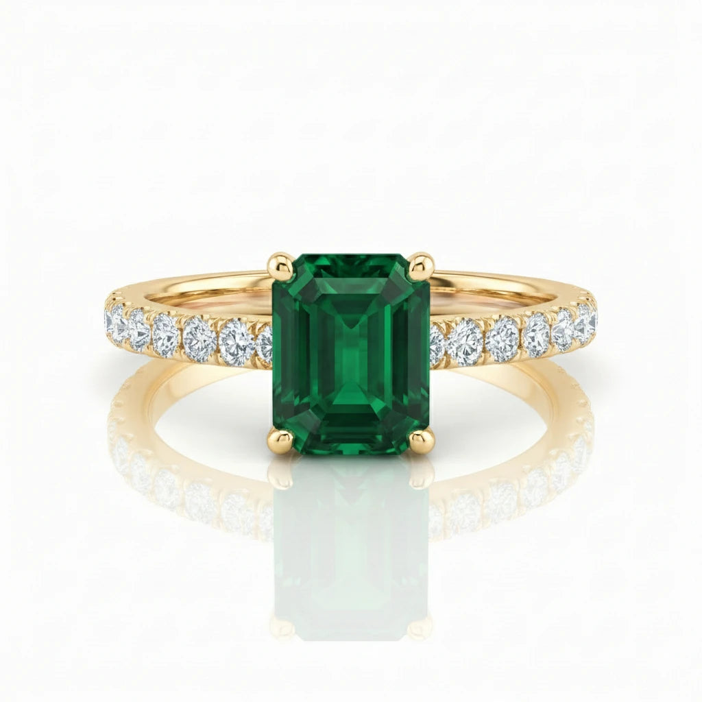 1.17ct Green Emerald Cut Engagement Ring, 18K Gold