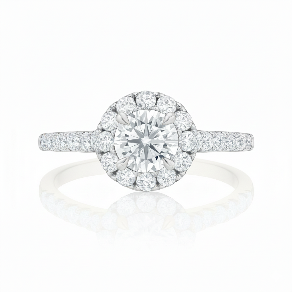 Natural Round Diamond Halo Setting Engagement Ring 0.51ct