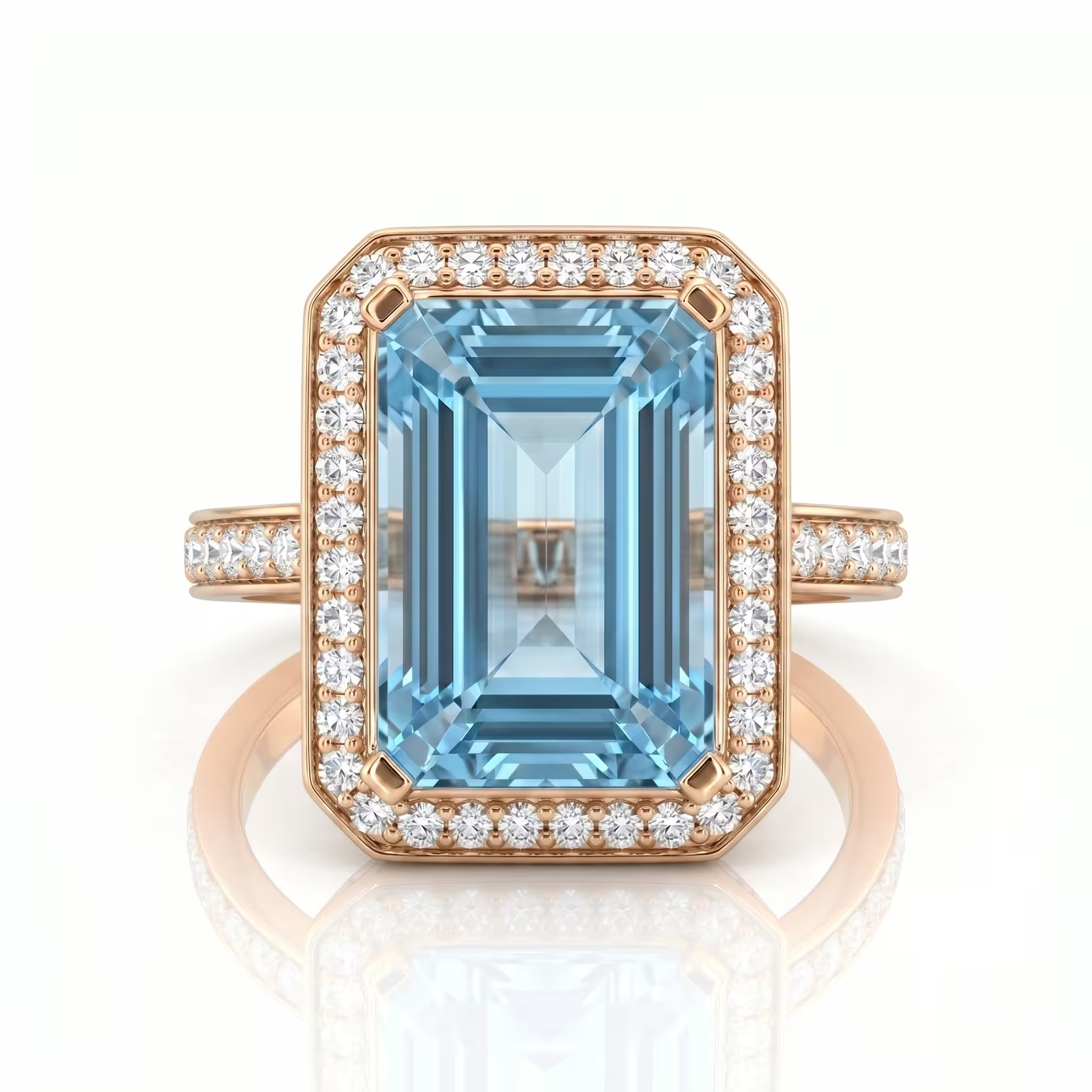 6.01ct Emerald Shape Aquamarine Stone Engagement Ring - Platinum Chloe's Jewellers