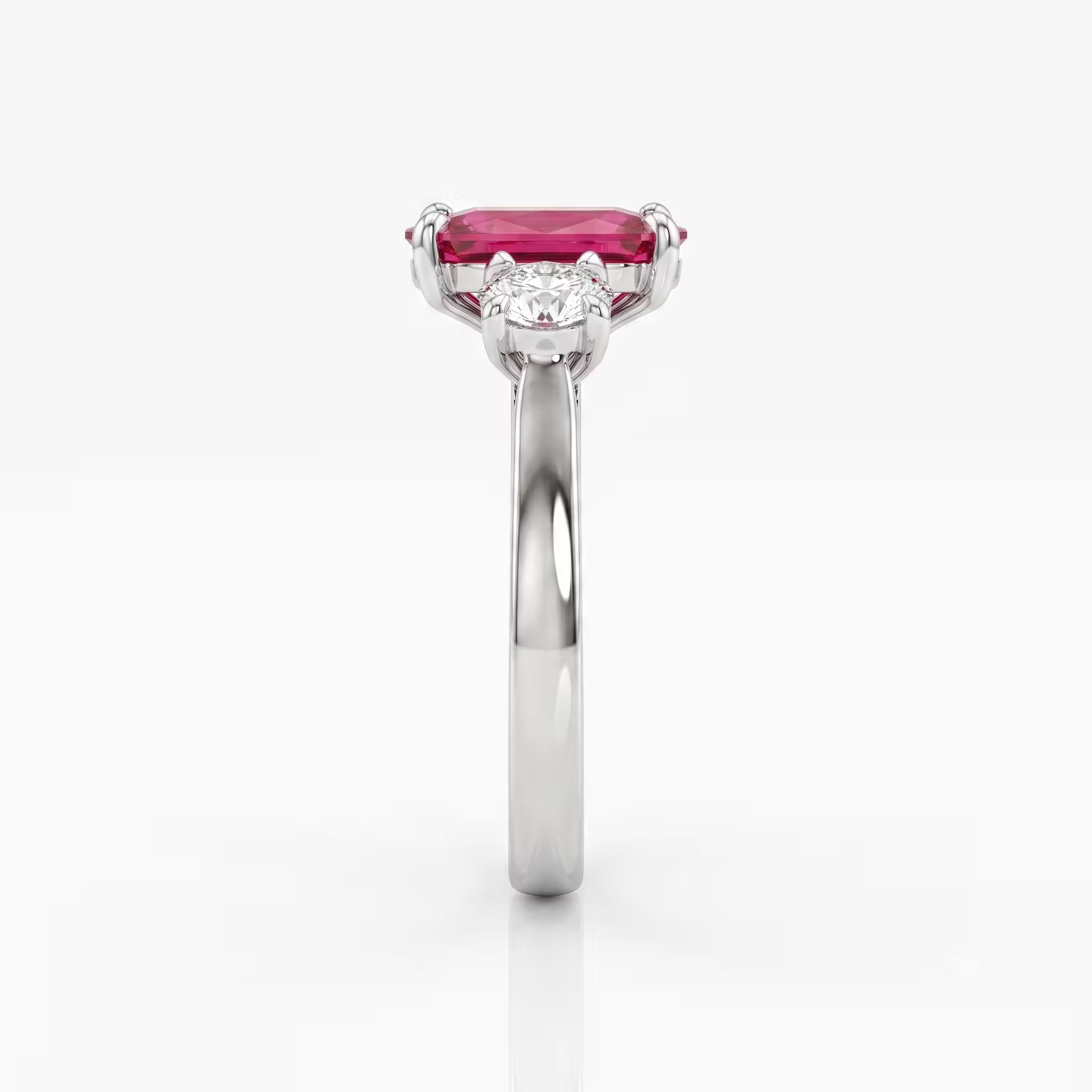 2.12ct Oval Cut Burma Heated Ruby Trilogy Engagement Ring - Platinum