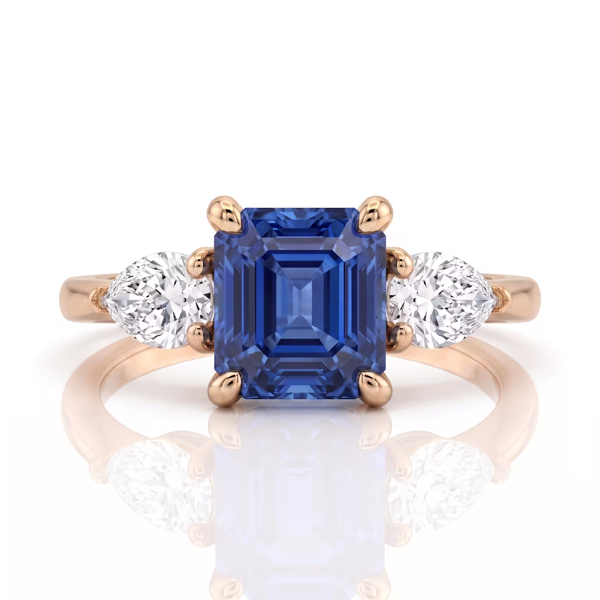 1.51ct Square Emerald Cut Blue Sapphire Side Pear Stone Engagement Ring - Platinum Chloe's Jewellers