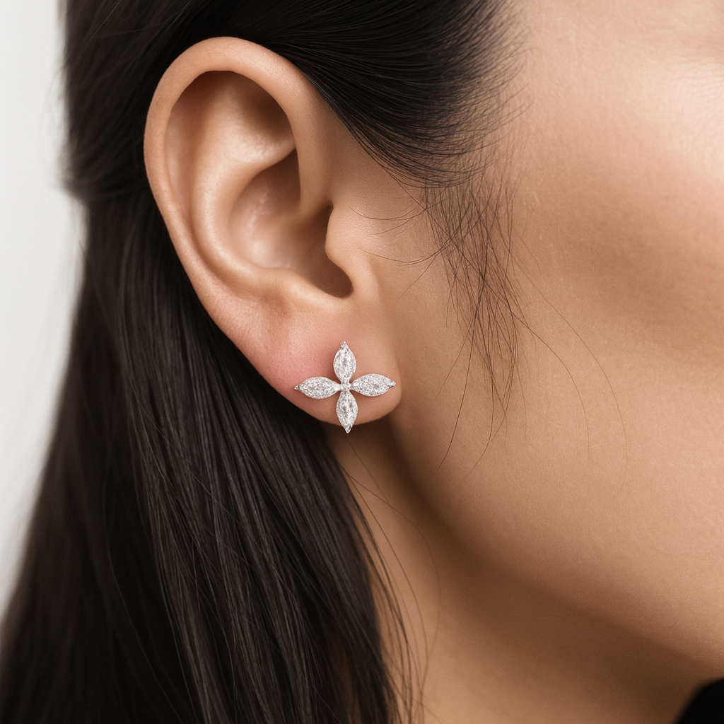 Marquise Diamond Claw Set Stud Earring