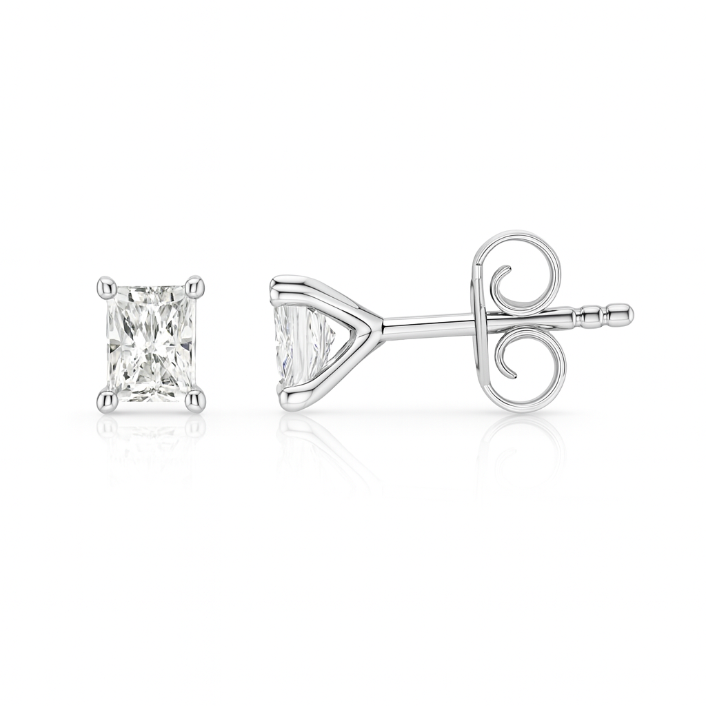 0.70ct Radiant Cut Natural Diamond Stud Earrings, 18ct White Gold