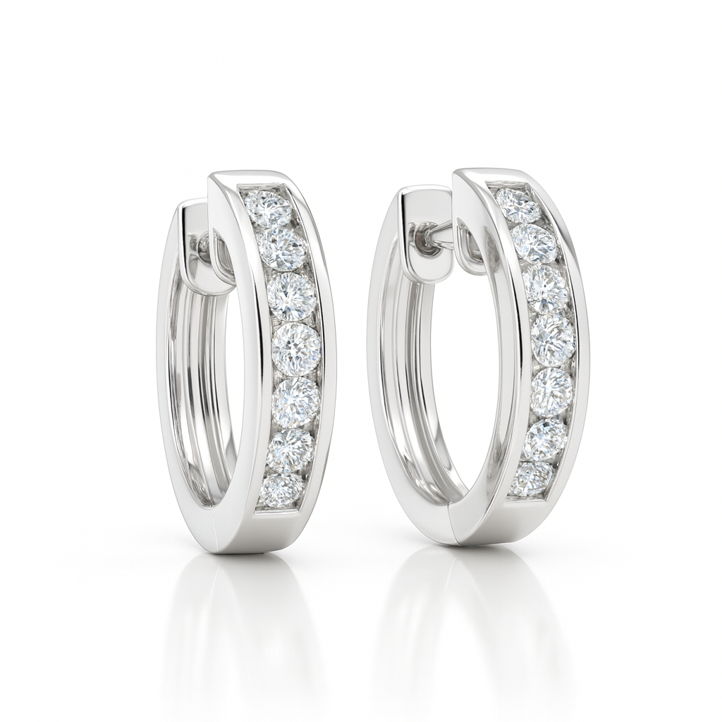 18K White Gold Channel Set Hoop Diamond Earrings 0.42CT