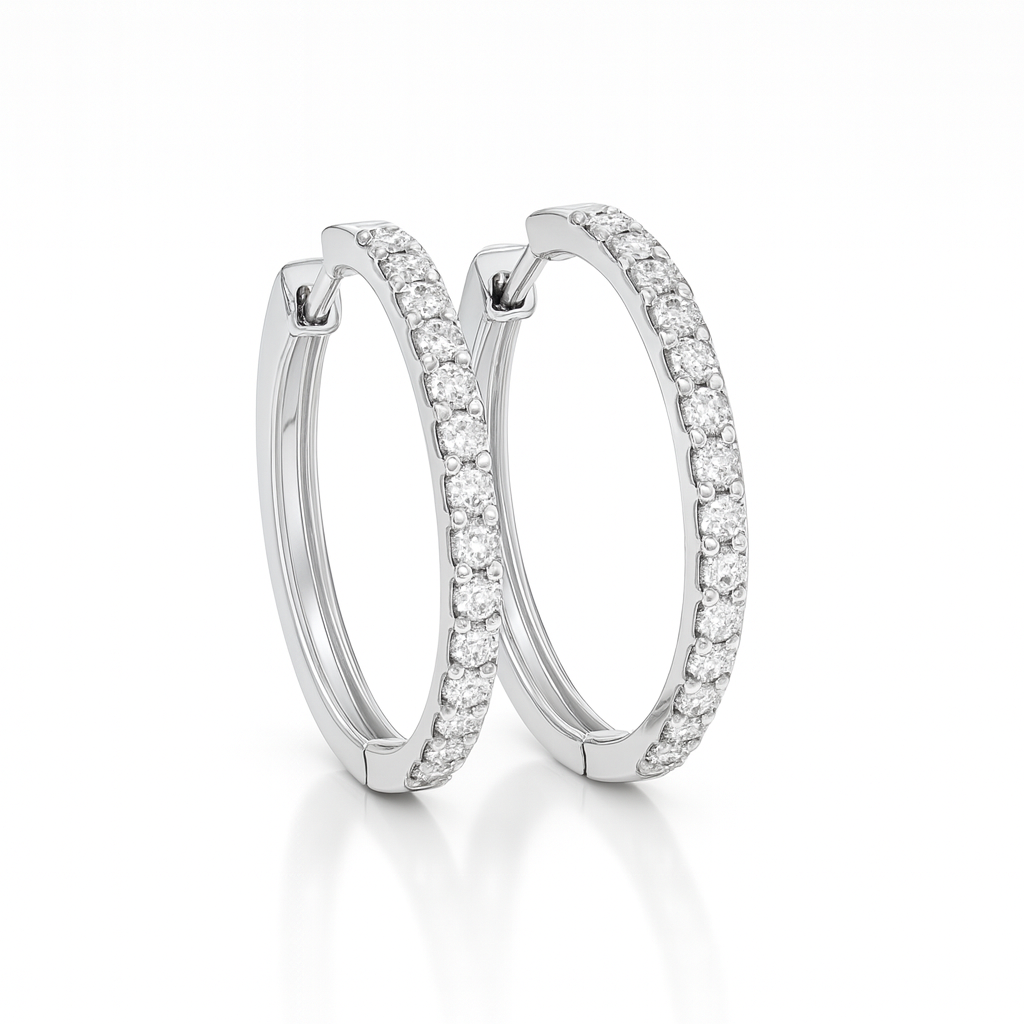 18K White Gold Grain Set Circle Hoop Diamond Earrings 0.18CT