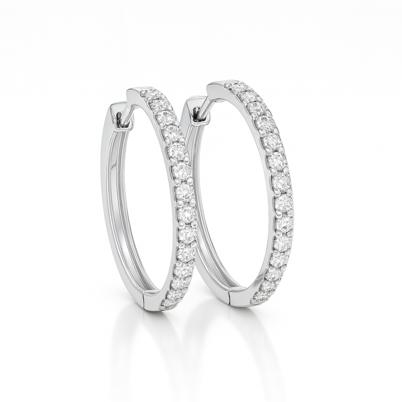 18K White Gold Grain Set Circle Hoop Diamond Earrings 0.18CT