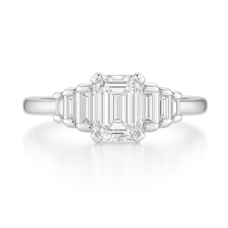 Natural Emerald Cut Diamond Shoulder Stone Setting Engagement Ring 0.71CT