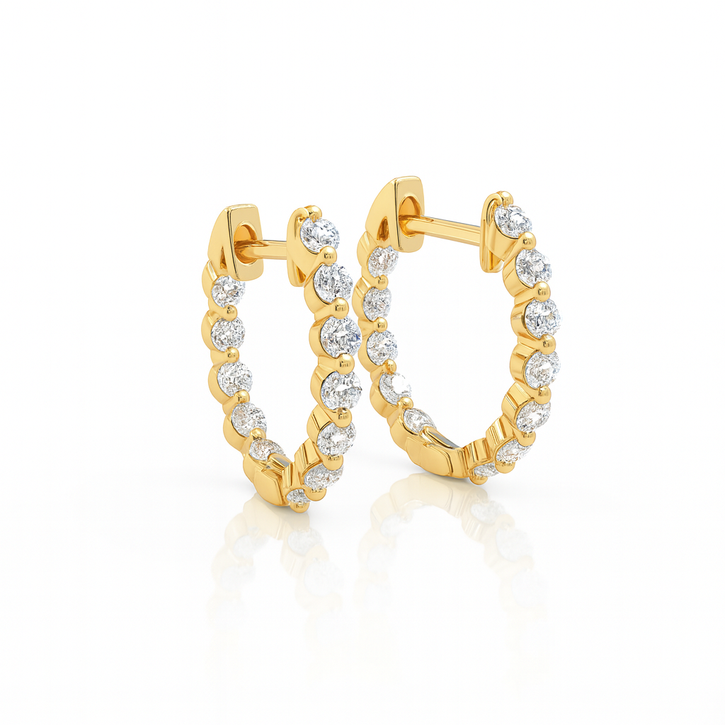 Claw Set In & Out Brilliant Cut Diamond Round Hoop Earrings 0.33CT