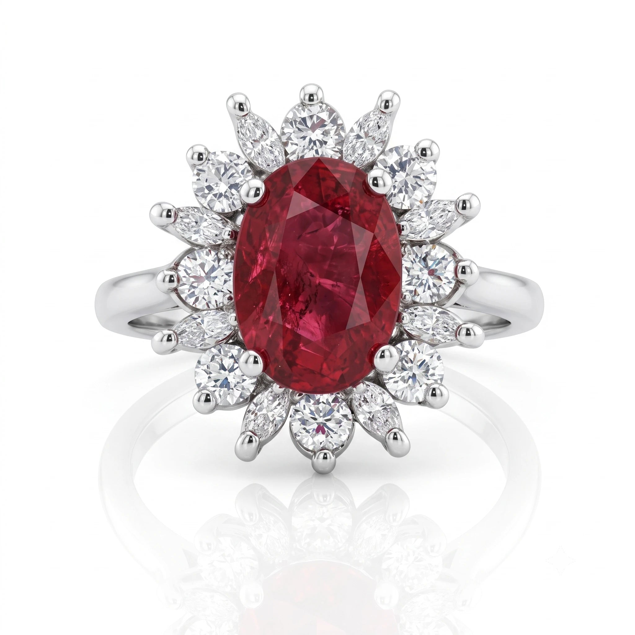 1.64ct Oval Shape Thai Ruby Halo Set Engagement Ring  - Platinum
