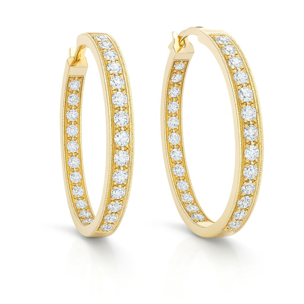 Pave set In Out Setting Diamond Gold Hoop Earring