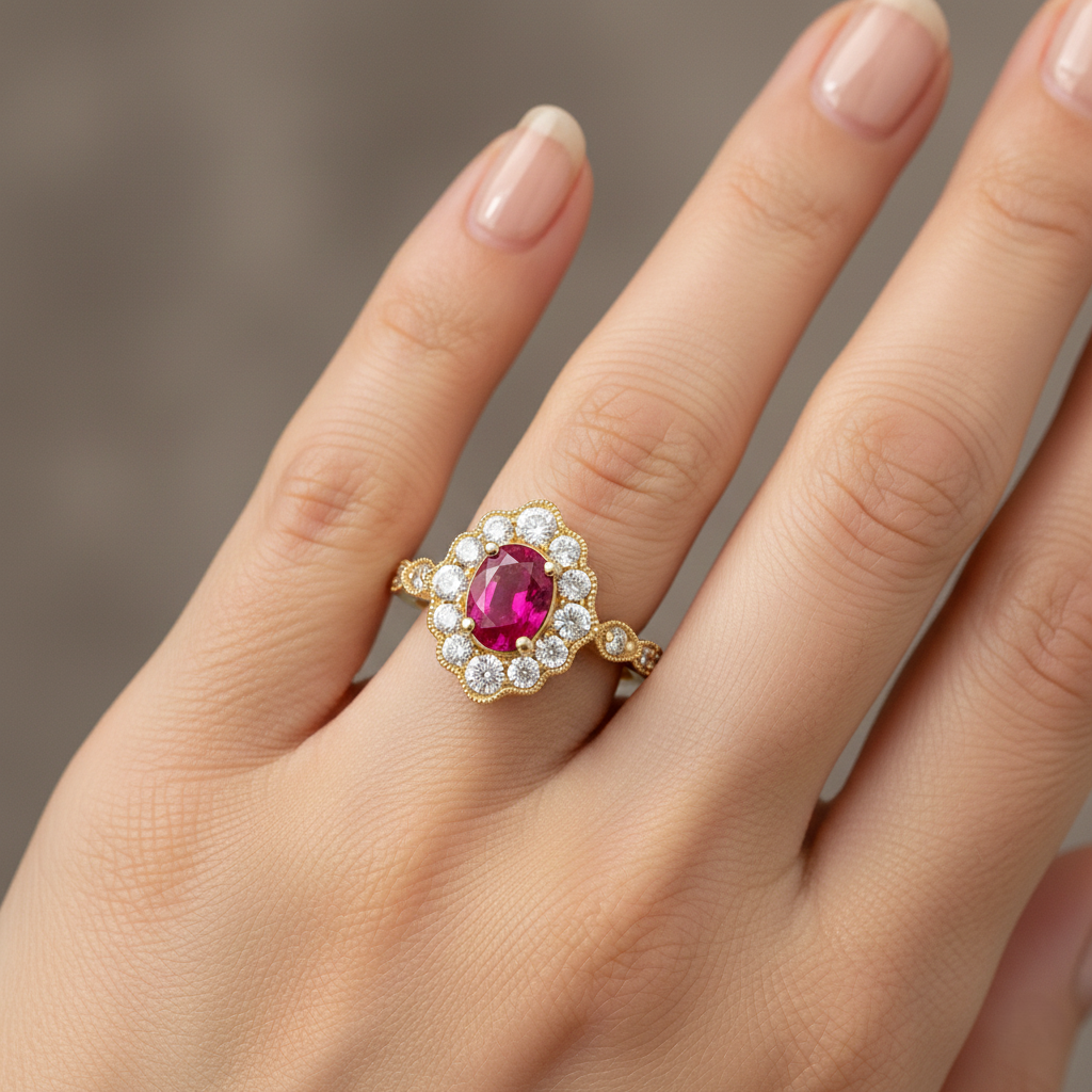 1.01ct Burma Ruby Engagement Ring | F VS1 Diamonds | 18K Gold