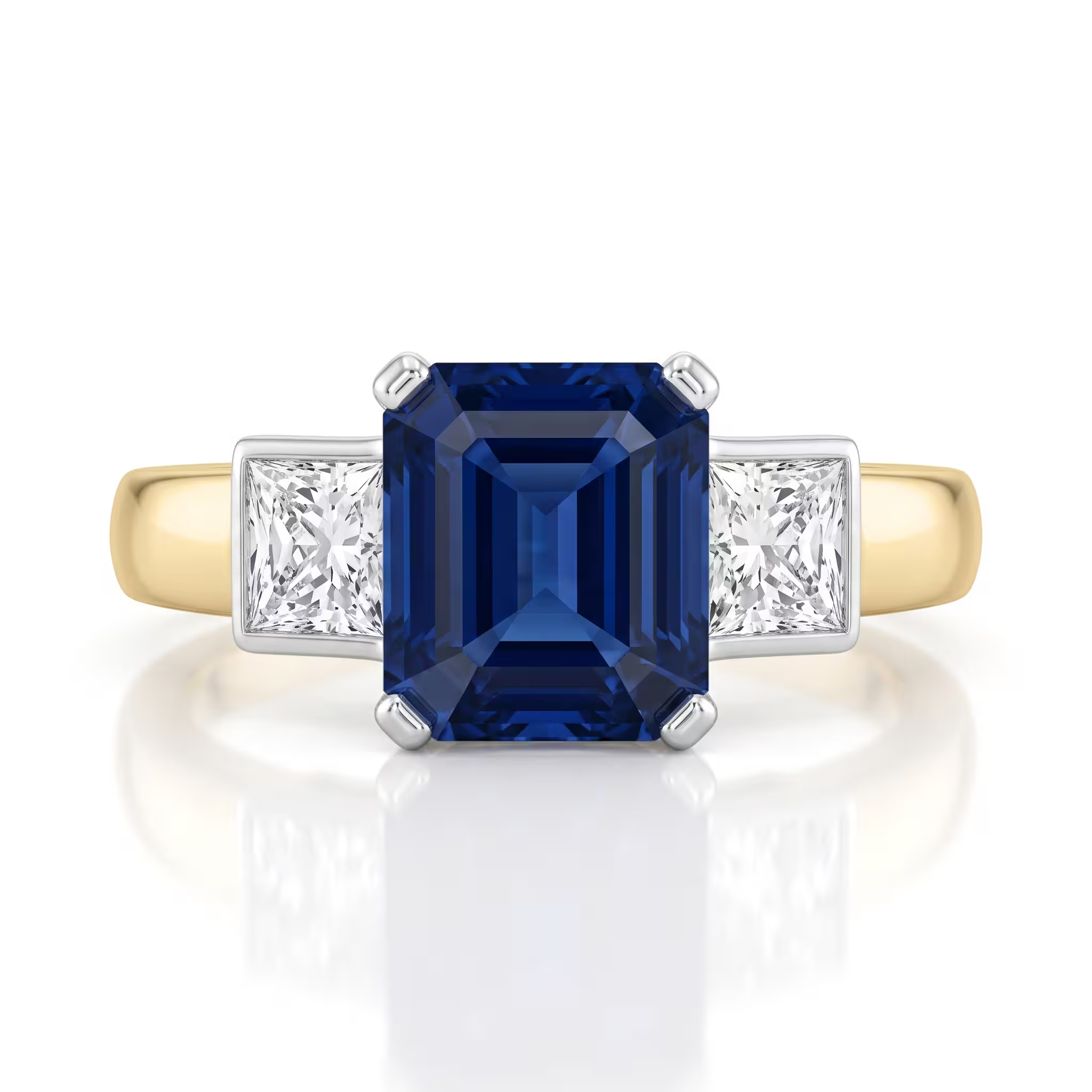 2.01ct Emerald Cut Blue Sapphire Side Stone Engagement Ring - 18K Mix Gold Chloe's Jewellers