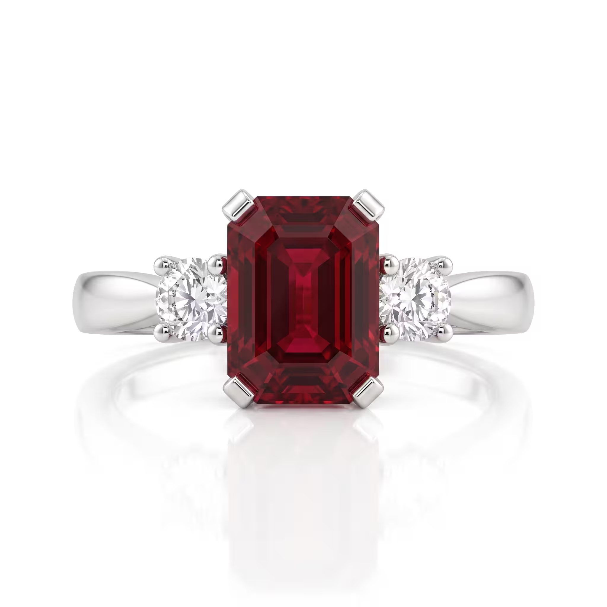 1.25ct Emerald Cut Burma Ruby Trilogy Engagement Ring - Platinum