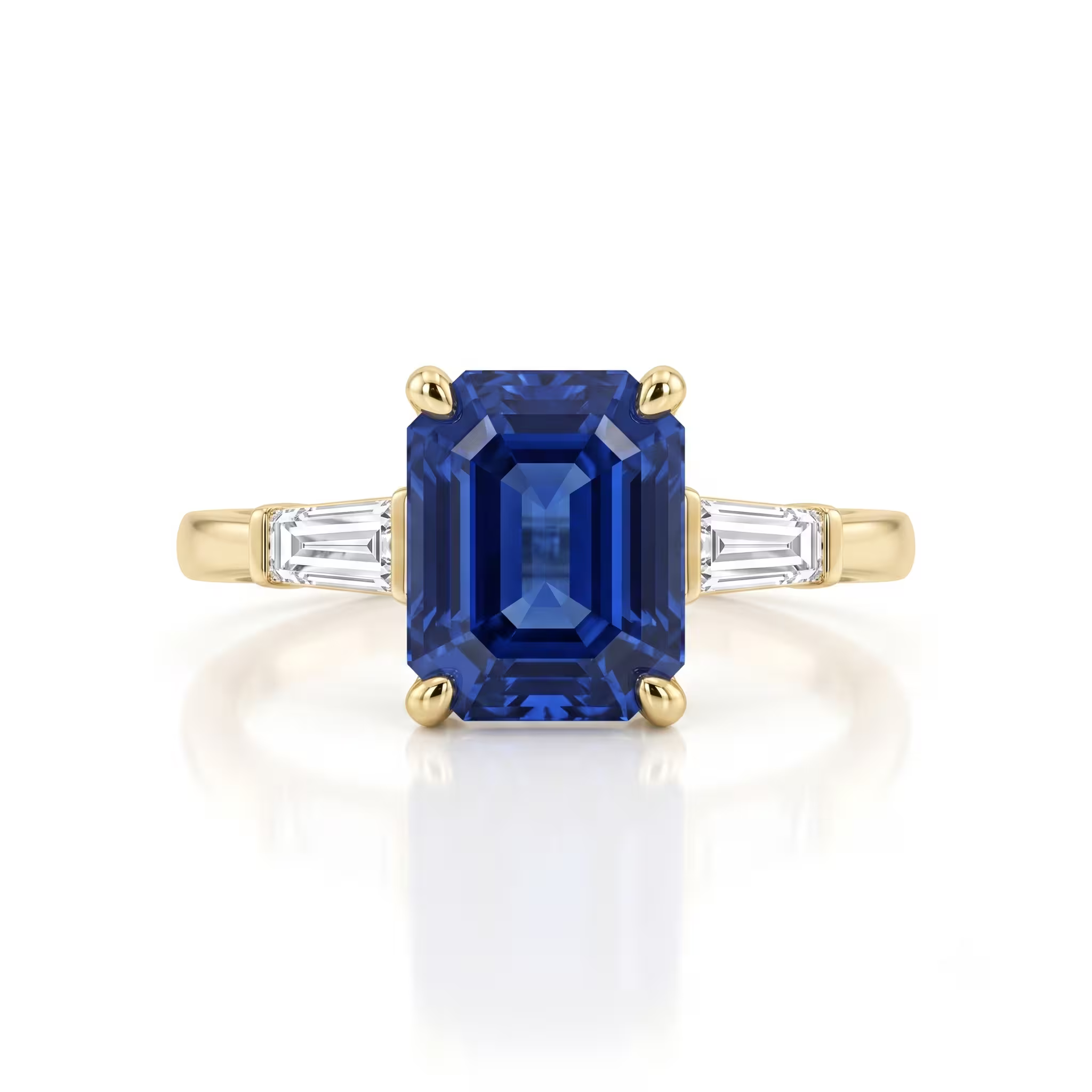 3.12ct Emerald Cut Blue Sapphire Engagement Ring - 18K Gold Chloe's Jewellers