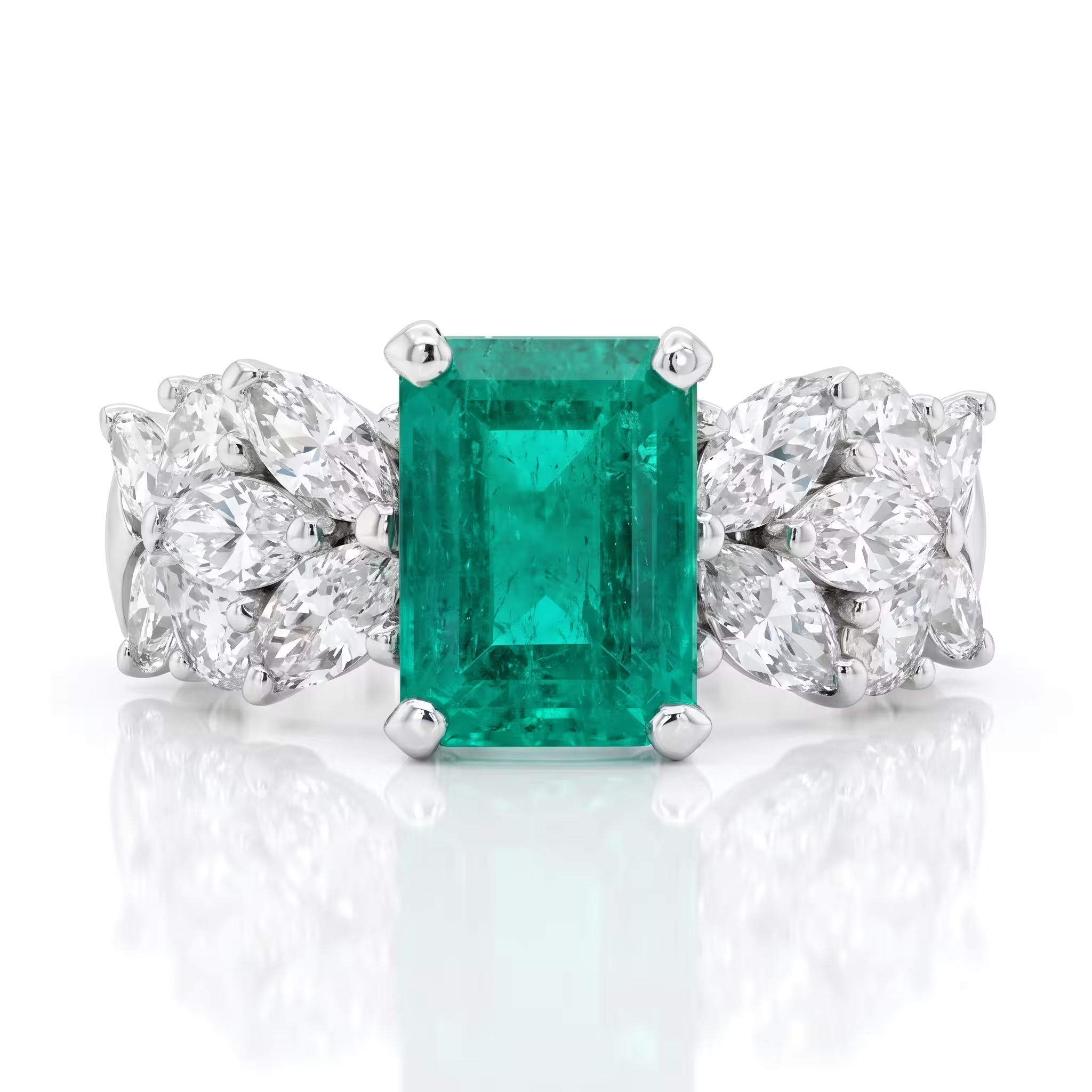 2.33ct Emerald Cut Colombian Emerald Engagement Ring - Platinum