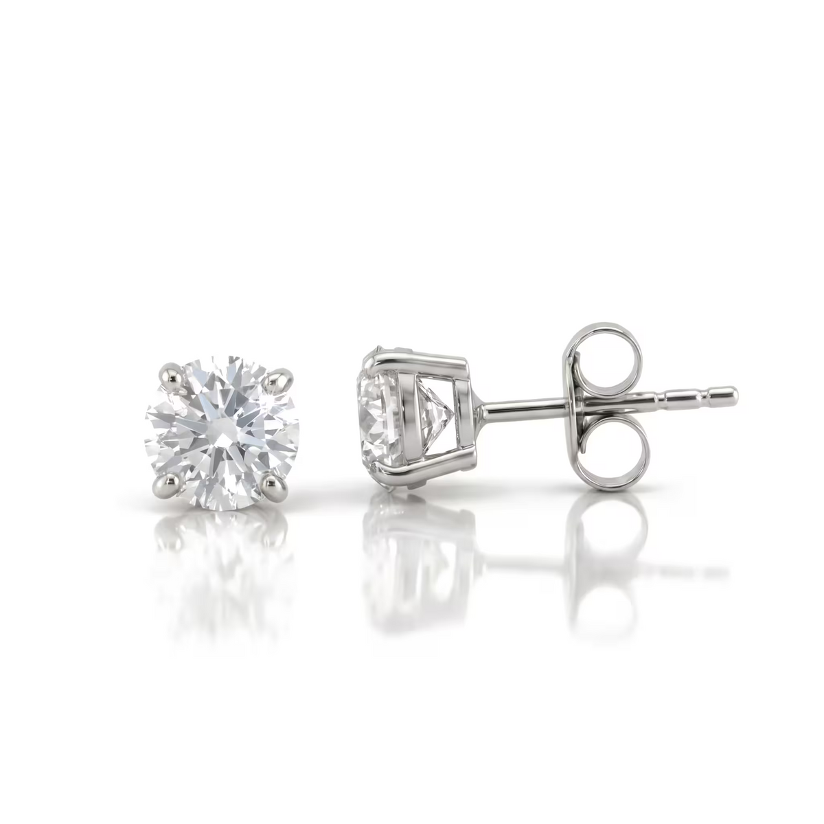 Round Cut Lab Grown Diamond 18K White Gold Stud Earrings