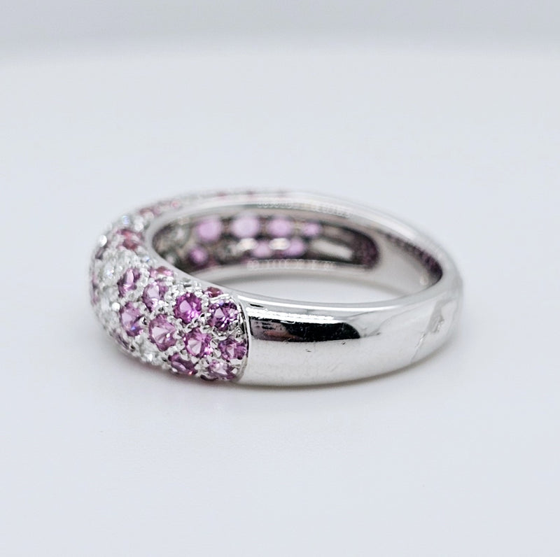 Pre-Owned Etincelle De Cartier Ring – 18k White Gold, Round Brilliant Cut Diamonds & Pink Sapphire