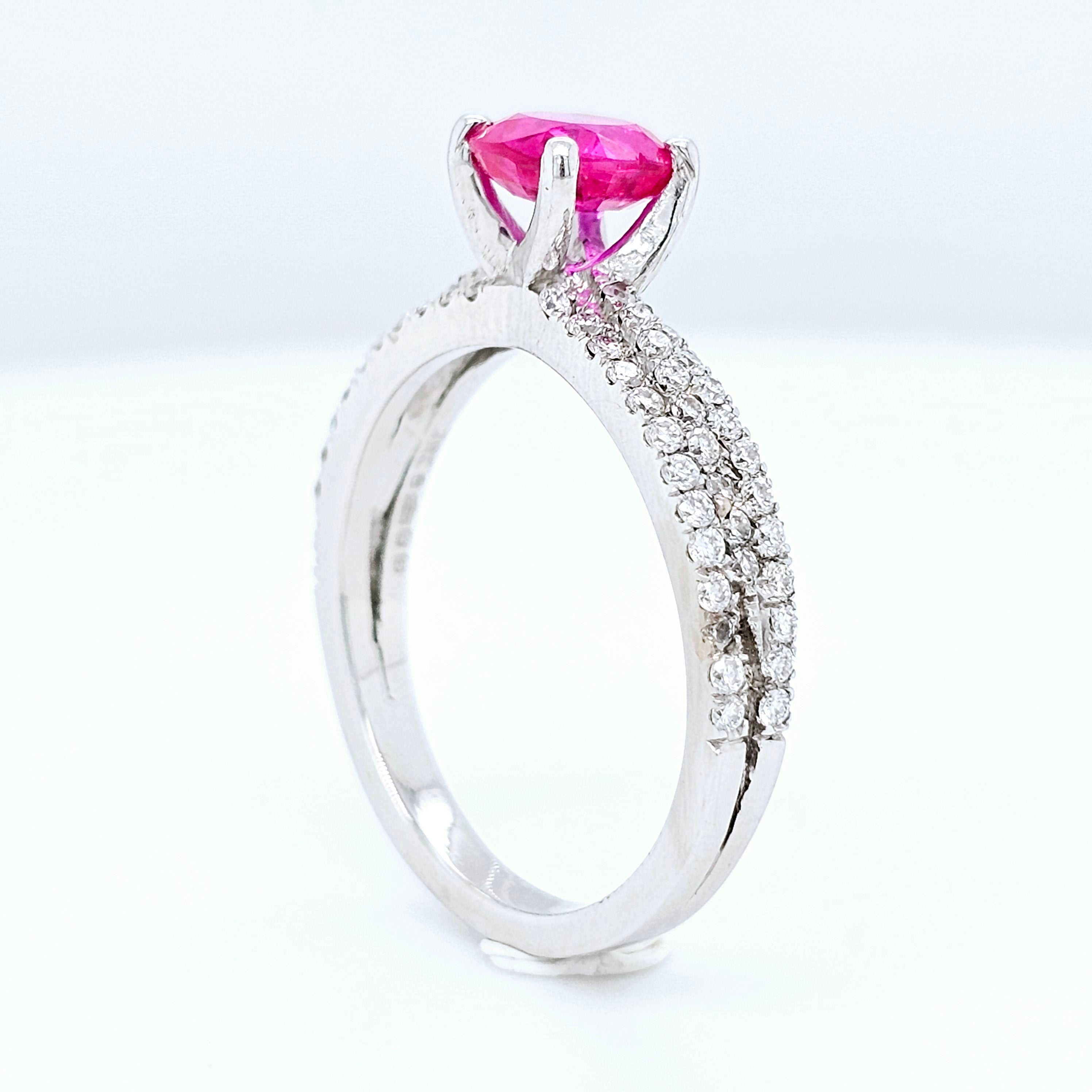 18k White Gold Ruby & Diamond Engagement Ring – 0.70ct Ruby, 0.50ct F/VS1 Diamonds