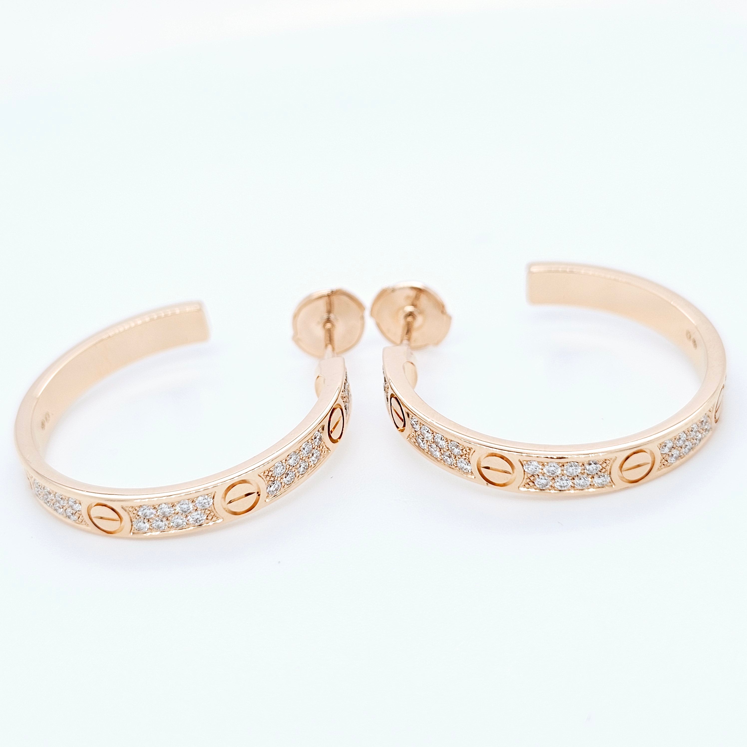 Cartier Love Hoop Earrings, Medium Model, Diamond Paved, 18ct Rose Gold