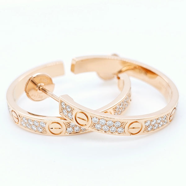 Cartier Love Hoop Earrings, Medium Model, Diamond Paved, 18ct Rose Gold