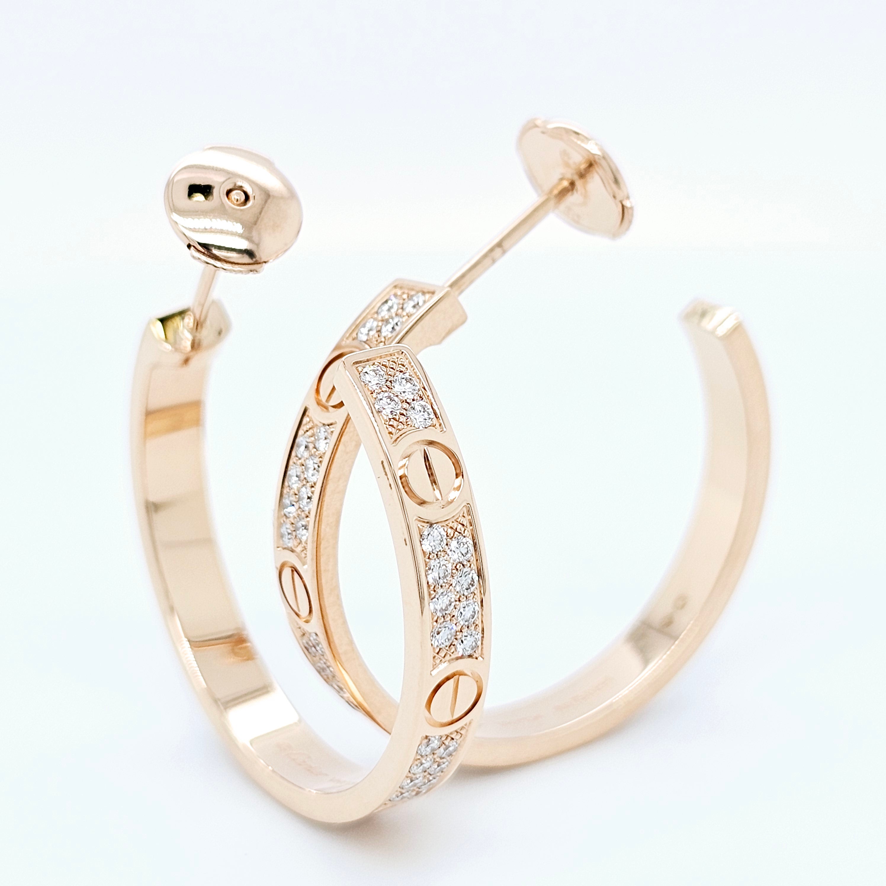 Cartier Love Hoop Earrings, Medium Model, Diamond Paved, 18ct Rose Gold