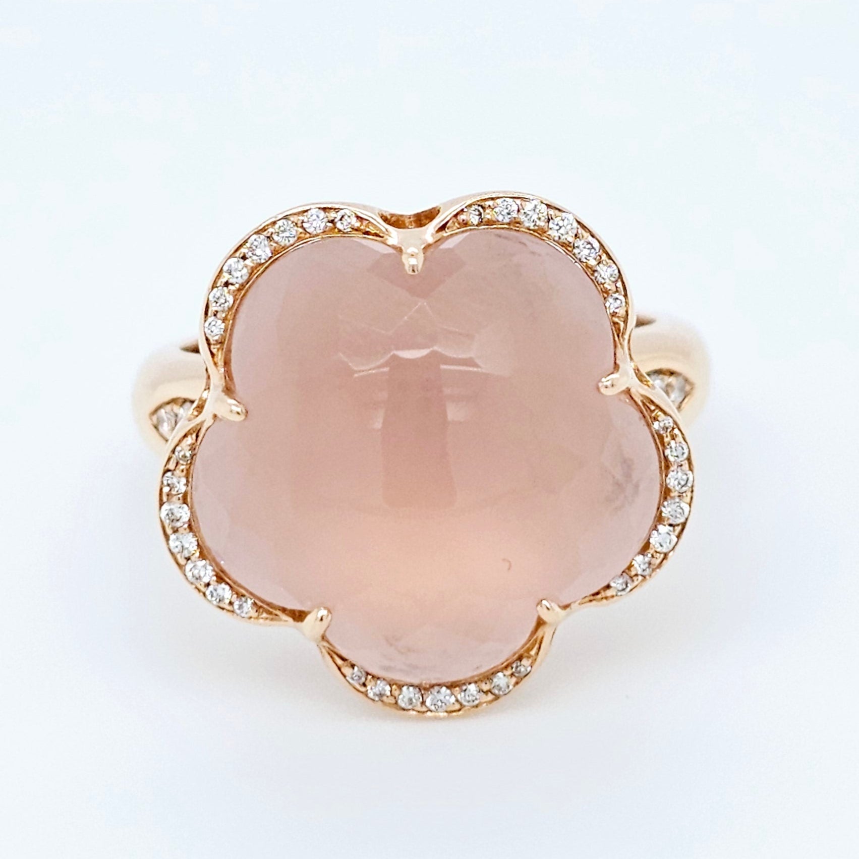 Pasquale Bruni Bon Ton Rose Quartz and Diamond Rose Ring, 18k Rose Gold