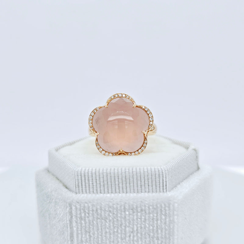Pasquale Bruni Bon Ton Rose Quartz and Diamond Rose Ring, 18k Rose Gold