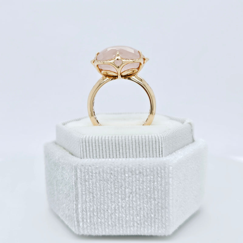 Pasquale Bruni Bon Ton Rose Quartz and Diamond Rose Ring, 18k Rose Gold