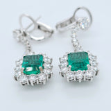 Antique emerald earrings, Halo setting drop earrings